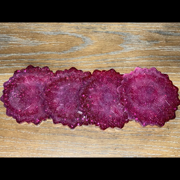 Magenta Mandala Four Piece Resin Coaster Set - Picture 2 of 4